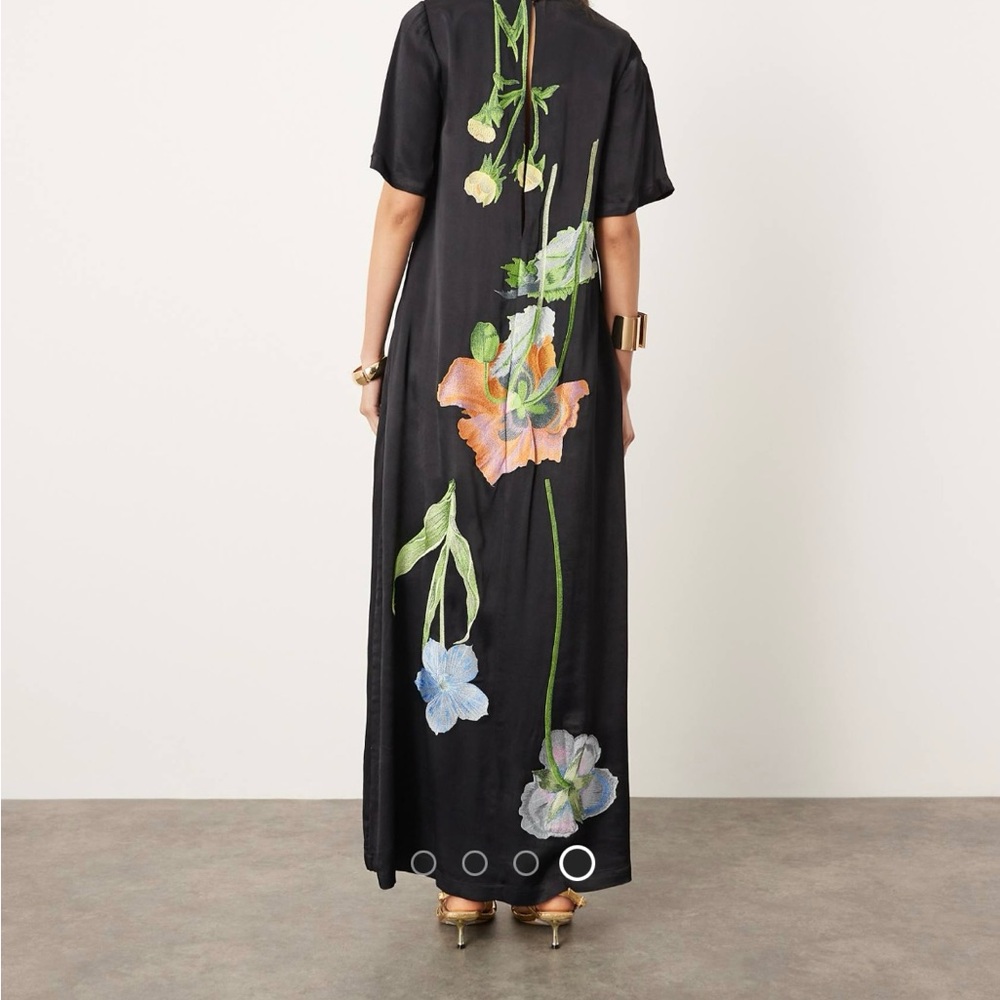 ASOS EDITION Black Embroidered Floral Maxi Dress Short Sleeve NWT